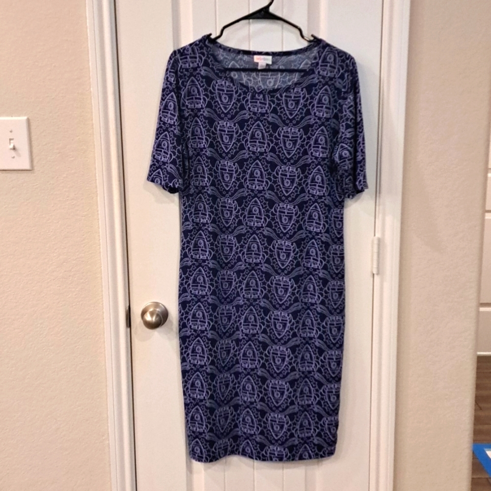 LuLaRoe Julia Size LG Navy and Lavendar NWOT